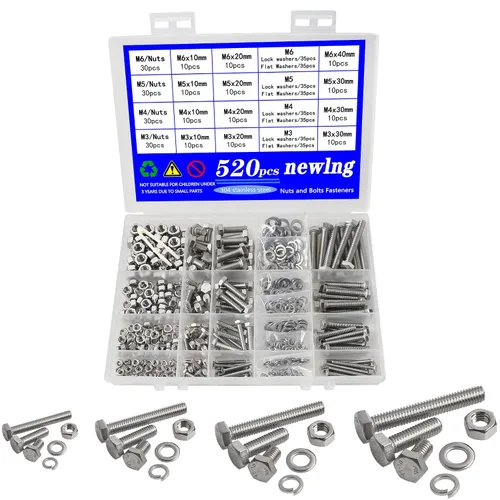 Vista 16 de Juego de pernos y tuercas con exterior hexagonal, mecánicos de acero inoxidable 304, maquinaria industrial, Tornillos hexagonales