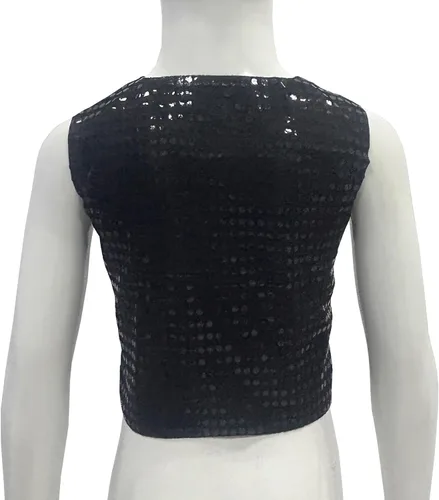 Vista 3 de Chaleco de lentejuelas brillantes para niños, camiseta corta para danza, jazz, hip hop, chaleco para coro, actuación escénica