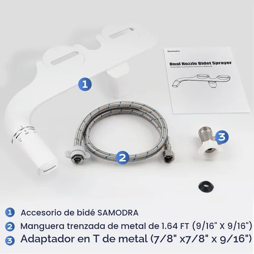 Vista 5 de SAMODRA - Accesorio de bidé ultrafino para inodoro – Doble boquilla (lavado frontal y trasero) Bidés higiénicos para inodoros existentes