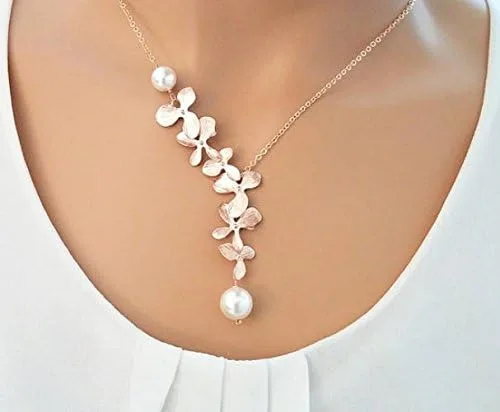 Vista 4 de Rose Gold bracelet, Pearl Bracelet, Orchid bracelet, Flower bracelet, Wedding Bracelet, Gift for her, Bridesmaid gifts