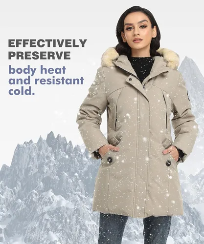 Vista 3 de PUREMSX Winter Parkas for Women, Water Resistant Thick Warm Vegan Down Padded Jacket Coat XS-XXL