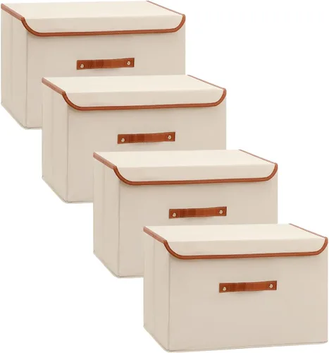 Vista 10 de Tuza Paquete de 2 contenedores de almacenamiento con tapas, contenedor organizador plegable de armario, caja organizadora de tela con asas, cajas