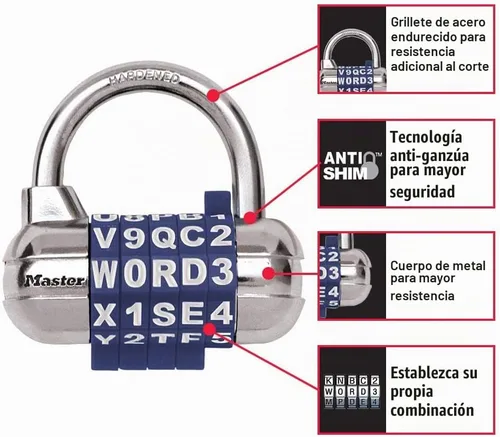 Vista 3 de Master Lock Candado, establece tu propio candado de combinación de palabras, 2-1/2 pulgadas de ancho, negro, 1534DBLK