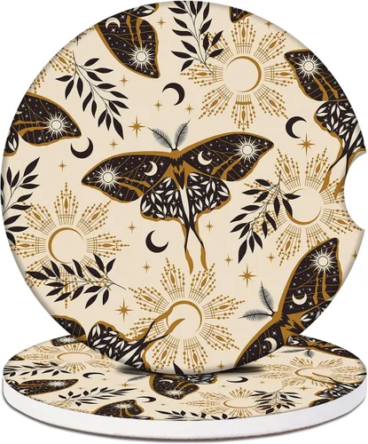 Vista 22 de Portavasos de automóvil – Posavasos de cerámica absorbente con flor de almendro, posavasos Van Gogh para bebidas, accesorios interiores