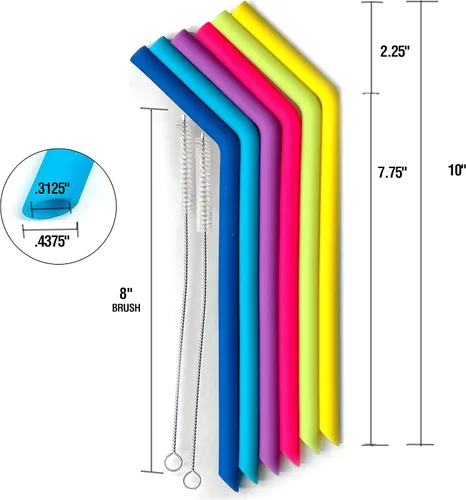 Vista 3 de Norpro 407 popotes de silicona reutilizables, juego de 6 con 2 cepillos de limpieza, varios