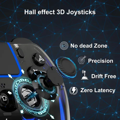Vista 4 de VioraTech Wireless Controller for PS5 with Hall Effect Joysticks, RGB Lighting, Turbo & Macro Functions, Linear Triggers, 6-Axis Sensor, Dual