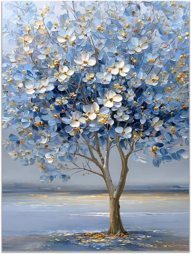 Vista 13 de VOCBAN Tree of Life Wall Art The Picture Artwork Canvas Prints Tree Pictures Poster Retro Artwork for Bedroom Living Room Home Decoration(blue blue
