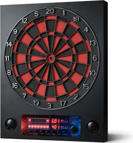 Vista 9 de Dart Board, Decorative Dart Board Cabinet Set [12*Soft Tip Darts], Electronic Dart Board - Wooden Cabinet Doors with Integrated Scoreboard for