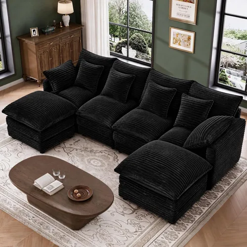 Vista 9 de Sofá de nube de 110 pulgadas en forma de U de gran tamaño gris claro para sala de estar, sofá modular modular con otomana y doble Coushion