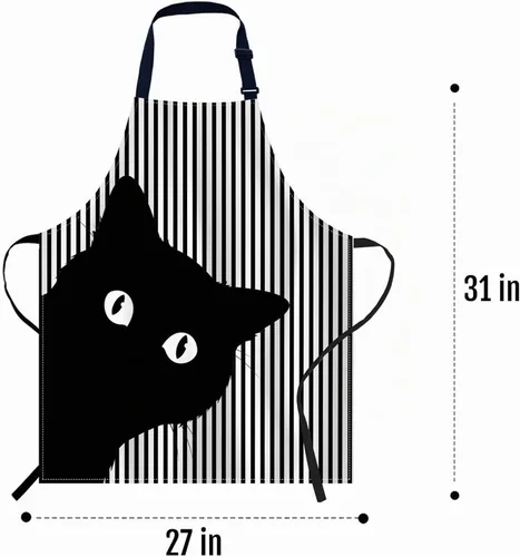 Vista 5 de oFloral Delantal de cara de gato negro para hombres y mujeres, delantal de cocina y horneado, baberos de cocina