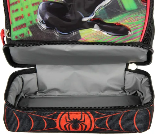 Vista 3 de Bioworld Marvel Spider-Man Comic Superhero - Bolsa de almuerzo suave con doble compartimento, kit de 10 pulgadas