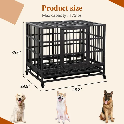 Vista 3 de Vongrasig Jaulas para perros indestructibles resistentes de 48/38 pulgadas, jaula de escape de doble puerta, jaula de metal reforzado para mascotas
