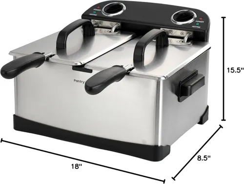 Vista 8 de PantryPro Freidora eléctrica de acero inoxidable de 4 litros/4.2 cuartos de galón, 1800 W, control de temperatura doble, 2 canastas, filtro de olor