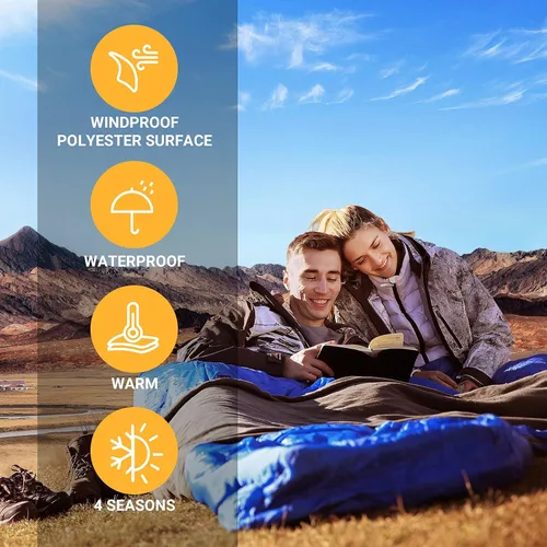 Vista 6 de KingCamp Saco de dormir tamaño Queen para adultos, parejas, XL, 20 grados y 2 personas, cálido y cómodo para acampar en familia