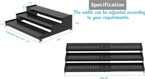 Vista 6 de Jojocross Organizador de especias de metal para gabinete, estante de almacenamiento de especias expandible de 3 niveles, ideal para armarios de Negro