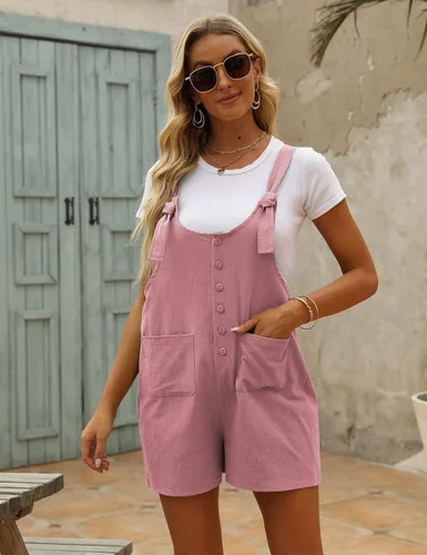 Vista 30 de Yeokou overol casual de verano de lino y algodón para mujer