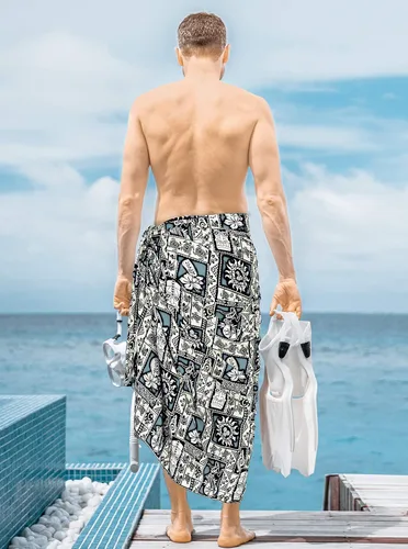 Vista 3 de LA LEELA Traje de baño de verano para hombre, pareo de vacaciones, ropa de playa, envoltura de lava de lava, pareos para hombres