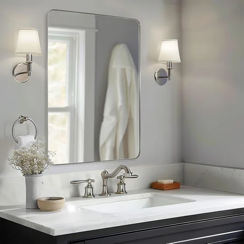 Vista 15 de ANDY STAR Espejo de pared cuadrado para baño, espejo de baño negro mate de 24 x 24 pulgadas, espejo de metal de esquina redondeada en marco de acero