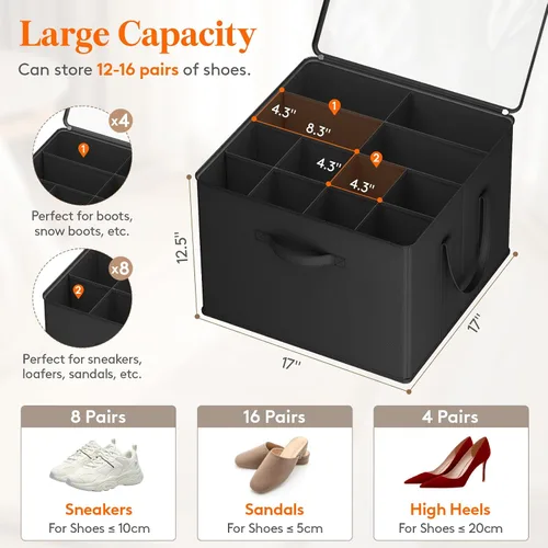 Vista 2 de Lifewit Organizador de almacenamiento de zapatos para armario para 12-16 pares, contenedor de almacenamiento grande de tela con cubierta