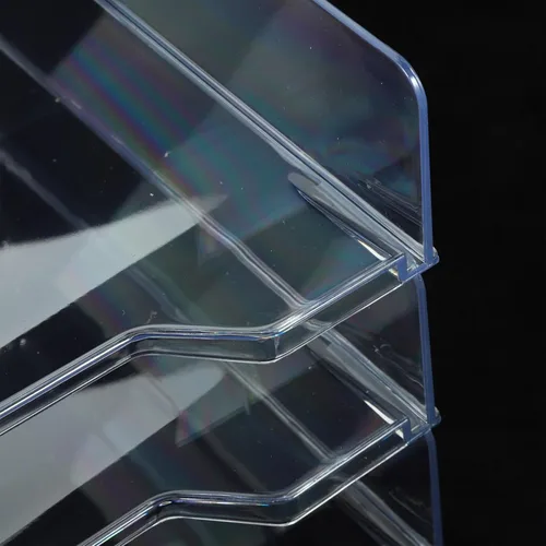 Vista 4 de Bandeja apilable de acrílico de 3 niveles, bandeja de acrílico transparente, caja de almacenamiento de documentos para oficina, espacio de trabajo