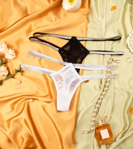 Vista 35 de Ropa interior con purpurina transpirable con encaje sexy para mujer