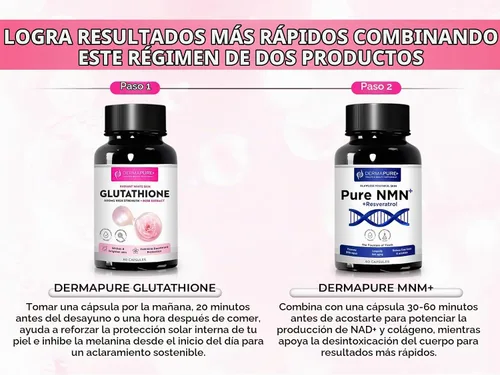 Vista 4 de DermaPure+ - Combo completo para el cuidado de la piel – Blanqueamiento de glutatión y suplementos antienvejecimiento NMN, apoyan la piel juvenil