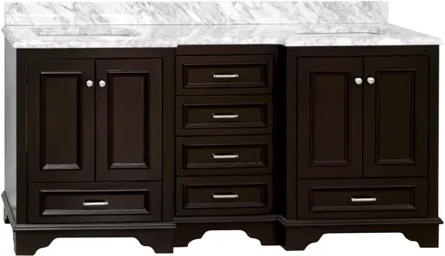 Vista 2 de Kitchen Bath Collection Nantucket - Tocador de baño doble de 72 pulgadas (chocolate/carrara): incluye gabinete de chocolate con encimera de mármol