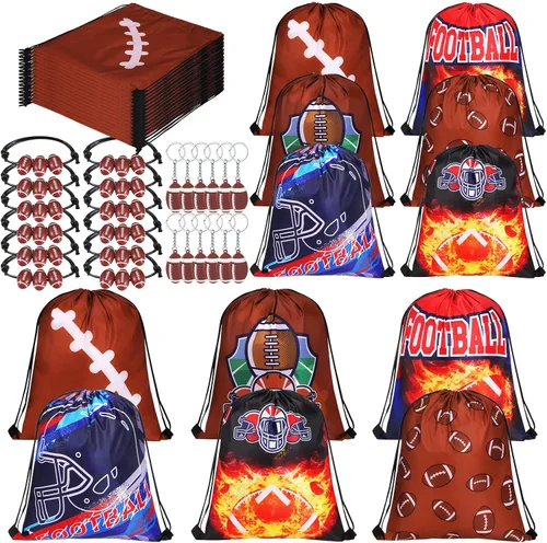 Vista 6 de Patelai 36 piezas de recuerdos de fiesta de fútbol, 12 bolsas de regalo con cordón de fútbol, bolsa de golosinas para deportes, bolsa de golosinas