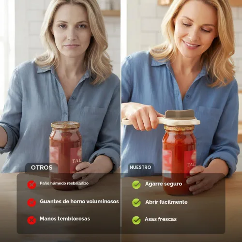 Vista 3 de Abrelatas de acero inoxidable ajustable, abridor de tarros para manos débiles con abridor de tapas de botellas, agarre de tapa multifuncional