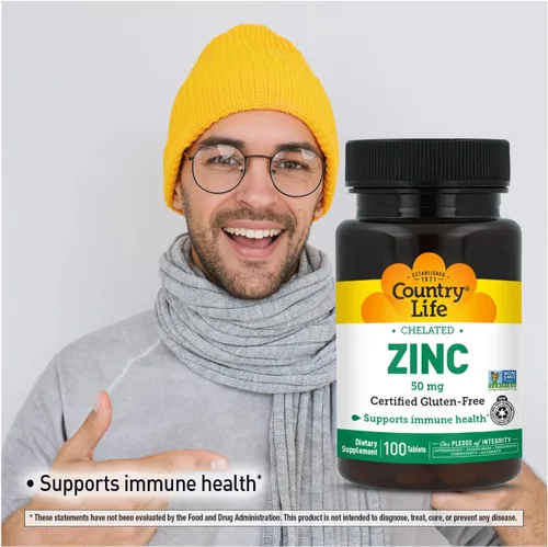 Vista 8 de Country Life Zinc 50 mg, quelato de aminoácidos, 100 tabletas, certificado sin gluten, certificado vegano, verificado sin OMG