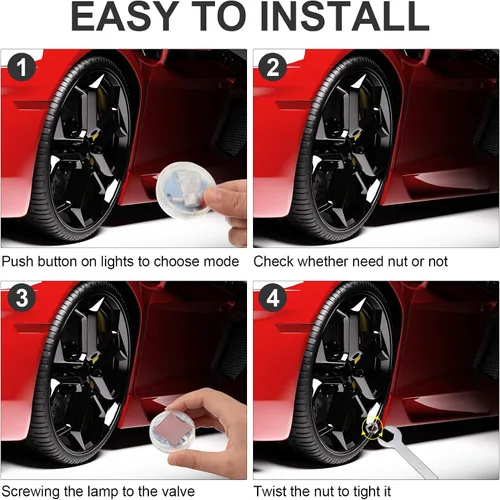 Vista 5 de 12 piezas de luces de neumáticos de automóvil, válvula de rueda, luces de tapa de lámpara de techo, luces LED solares para neumáticos, luces