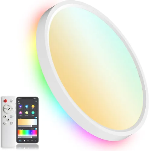 Vista 12 de Lámpara de techo LED inteligente de 12 pulgadas de montaje empotrado con control remoto, cableado (alimentado por CA) - Cambio de color RGB