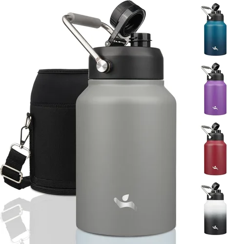 Vista 23 de Konokyo Jarra de medio galón con asa, botella de agua aislada de 64 onzas con bolsa de transporte, botella de metal de acero inoxidable al vacío