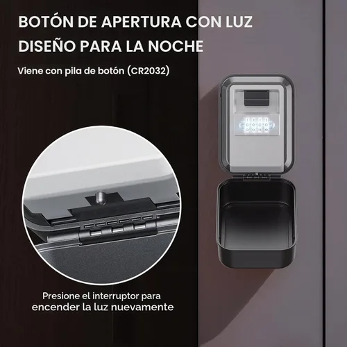 Vista 4 de Caja de Seguridad para Llaves con Diales Luminosos, Caja de Seguridad Impermeable para Montaje en Pared para Llaves con Código, Caja de Seguridad