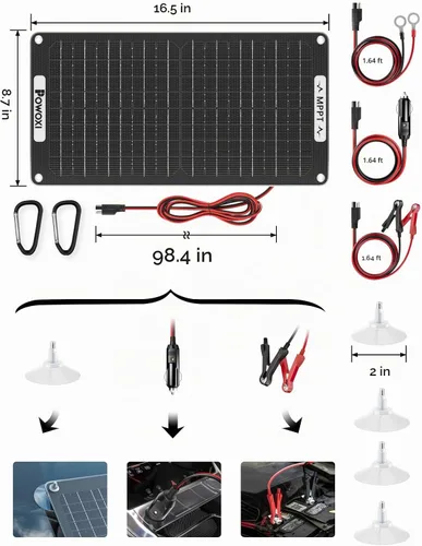 Vista 7 de POWOXI Cargador de Batería Solar de 15W: Mantenedor de Goteo de Batería de Coche Solar de 12V - con Controlador MPPT de Parámetros Ajustables