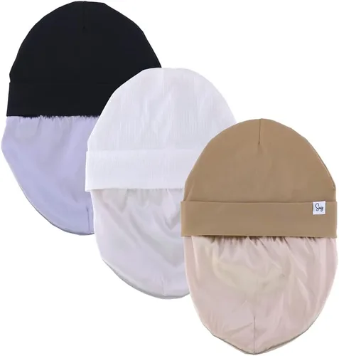 Vista 3 de Gorro de Jersey para Bebés Recién Nacidos Niños y Niñas con Forro de Satén Sedoso Gorros Boina Niños Pequeños Bebés Niños Pequeños Gorros