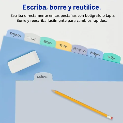 Vista 2 de Avery® Separadores de plástico duraderos para escribir con pestañas borrables, 11 x 8 1/2 pulgadas, multicolor, 8 pestañas