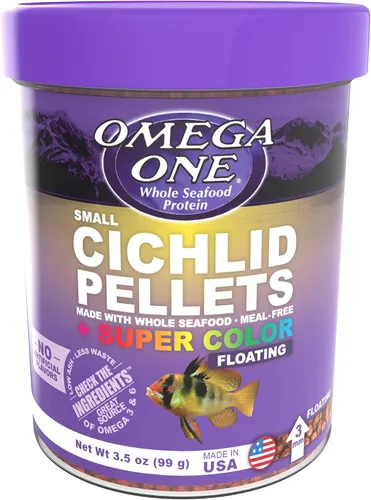 Vista 2 de Omega One Pellets flotantes estupendos del cíclido del color, gránulos pequeños de 9.8 ft m, envase de 3,5 oz