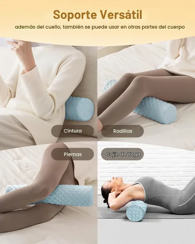 Vista 6 de Almohada redonda de espuma viscoelástica de 5 pulgadas, almohada cervical Velvet Dots Azul