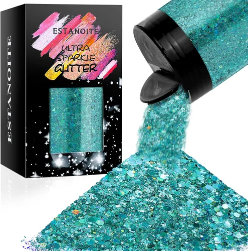Vista 13 de Estanoite - Brillantina holográfica gruesa, 160G/5.64OZ, brillantina artesanal para resina, purpurina metálica iridiscente, lentejuelas gruesas