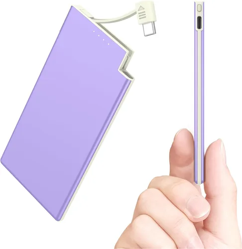 Vista 13 de Auskang Cargador portátil delgado con cable Lightning incorporado - Batería externa delgada de 5000 mAh compatible con iPhone 14/13/12/11/X/8/7 Pro