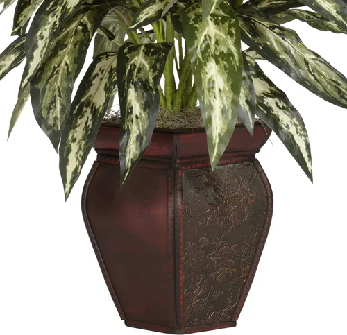 Vista 3 de Nearly Natural Aglaonema con florero decorativo planta de seda