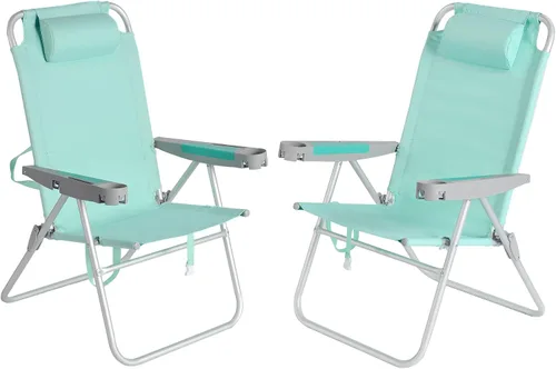 Vista 21 de SUNNYFEEL Silla de playa alta para adultos, sillas plegables de asiento Azul