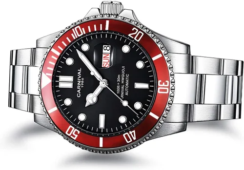 Vista 2 de CARNIVAL Reloj negro impermeable de acero inoxidable con bisel giratorio para hombre (rojo), Rojo -, Leisure