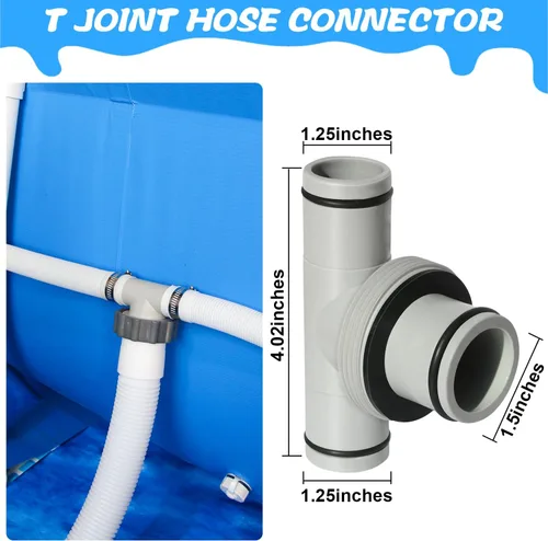 Vista 5 de Conectores y accesorios de manguera de piscina con doble anillo impermeable, divisor en T de manguera de piscina de 1.5 a 1.25 pulgadas