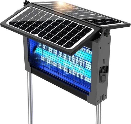 Vista 8 de Exterminador solar de insectos, 4500 V exterminador de mosquitos Panel solar dual y matamosquitos recargable eléctrico USB, modo automático, 3 Negro