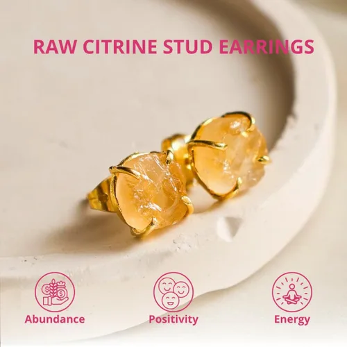 Vista 137 de Gempires Natural Raw Prong Setting Stud Earrings, 8-10 mm Crystals Earring, Handmade Jewelry, Gift for Her