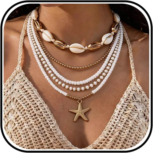 Vista 21 de Collar de concha marina de Your Always Charm para mujer, collar de concha ajustable con capas de encanto de concha marina para mujer, atuendos de A
