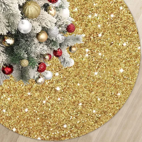 Vista 10 de MODFUNS Falda Roja para Árbol de Navidad Mini Faldas con Purpurina para Árbol de 21 Pulgadas Falda para Árbol de Navidad con Lentejuelas Tapete