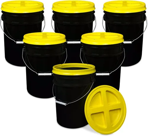 Vista 45 de ePackageSupply - Cubo de 5 galones, grado alimenticio, sin BPA, color negro y negro, 1 unidad Negro/Negro